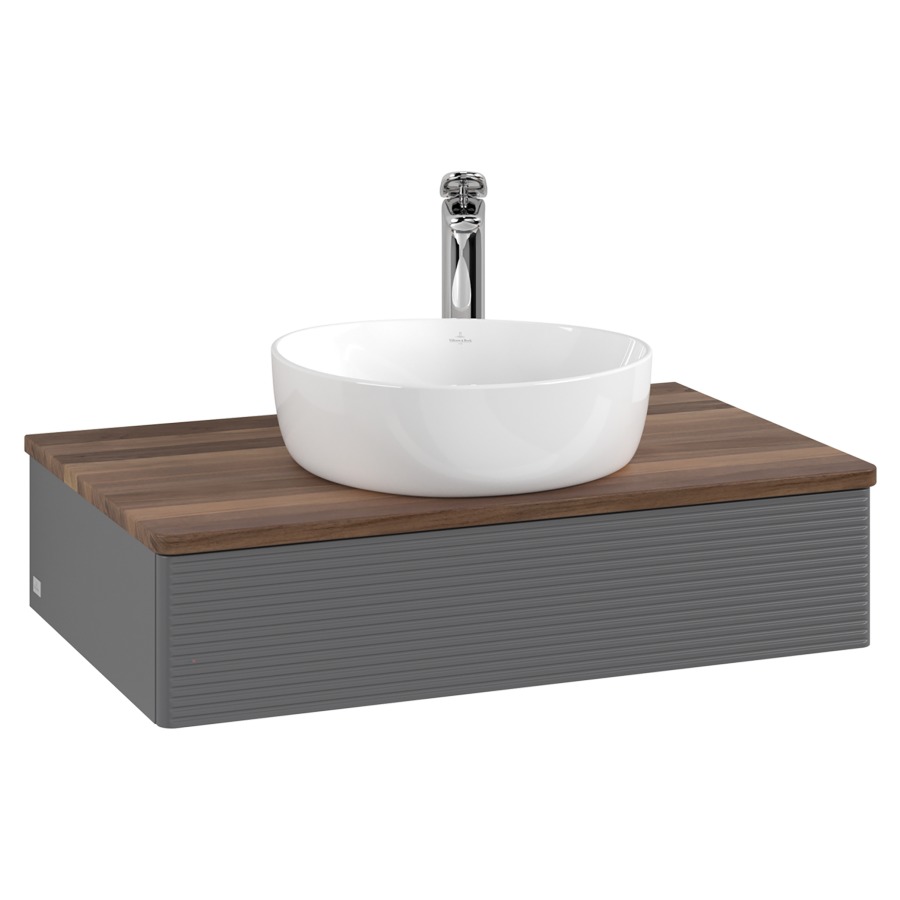 Élément inférieur  Antao
80 x 19 x 50 cm
élément de tiroir, 1&nbsp;tiroir
avec siphon gain de place
avec matériel de fixation
pour 1 lavabo à poser 101037/101039/234171
recouvrement Warm Walnut, 1 trou pour robinet