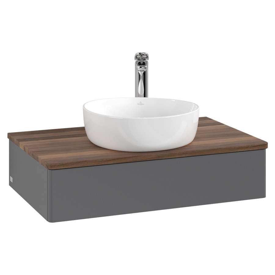 Élément inférieur  Antao
80 x 19 x 50 cm
élément de tiroir, 1&nbsp;tiroir
avec siphon gain de place
avec matériel de fixation
pour 1 lavabo à poser 101037/101039/234171
recouvrement Warm Walnut, 1 trou pour robinet