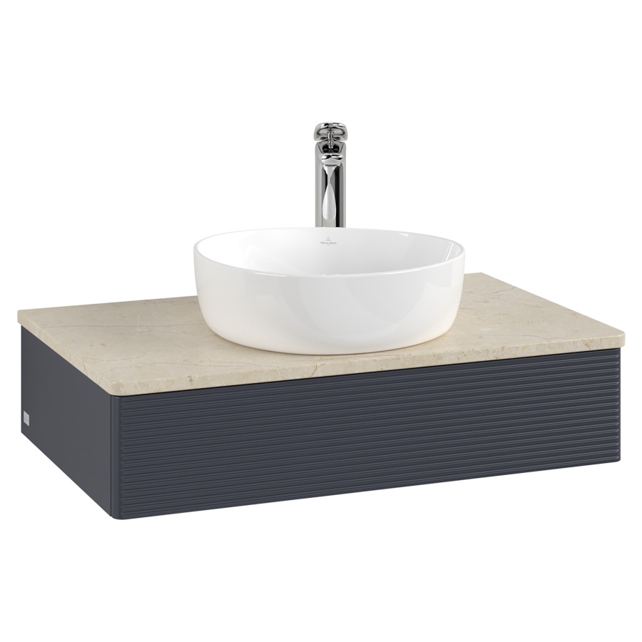 Élément inférieur  Antao
80 x 19 x 50 cm
élément de tiroir, 1&nbsp;tiroir
avec siphon gain de place
avec matériel de fixation
pour 1 lavabo à poser 101037/101039/234171
recouvrement Botticino, 1 trou pour robinet