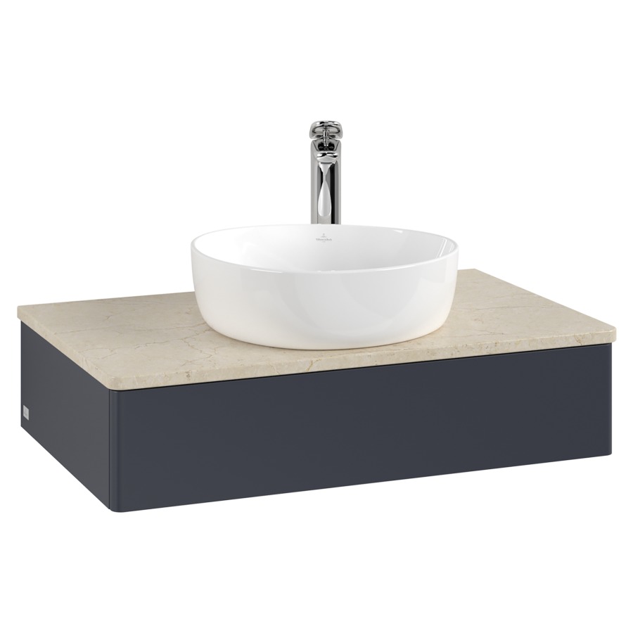 Élément inférieur  Antao
80 x 19 x 50 cm
élément de tiroir, 1&nbsp;tiroir
avec siphon gain de place
avec matériel de fixation
pour 1 lavabo à poser 101037/101039/234171
recouvrement Botticino, 1 trou pour robinet