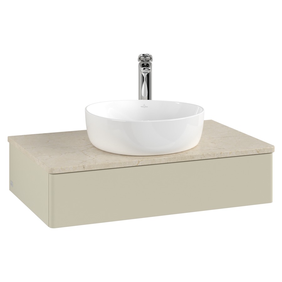 Élément inférieur  Antao
80 x 19 x 50 cm
élément de tiroir, 1&nbsp;tiroir
avec siphon gain de place
avec matériel de fixation
pour 1 lavabo à poser 101037/101039/234171
recouvrement Botticino, 1 trou pour robinet