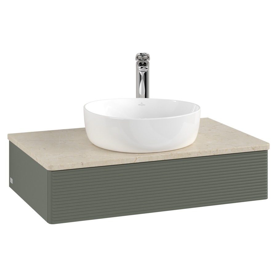 Élément inférieur  Antao
80 x 19 x 50 cm
élément de tiroir, 1&nbsp;tiroir
avec siphon gain de place
avec matériel de fixation
pour 1 lavabo à poser 101037/101039/234171
recouvrement Botticino, 1 trou pour robinet