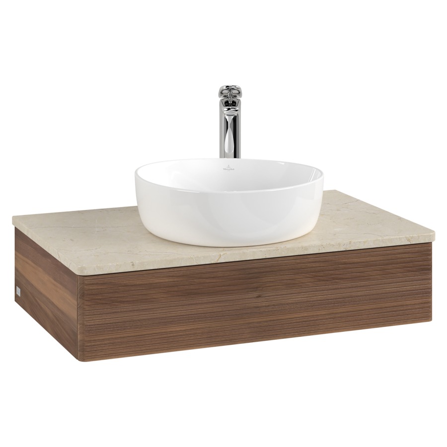 Élément inférieur  Antao
80 x 19 x 50 cm
élément de tiroir, 1&nbsp;tiroir
avec siphon gain de place
avec matériel de fixation
pour 1 lavabo à poser 101037/101039/234171
recouvrement Botticino, 1 trou pour robinet