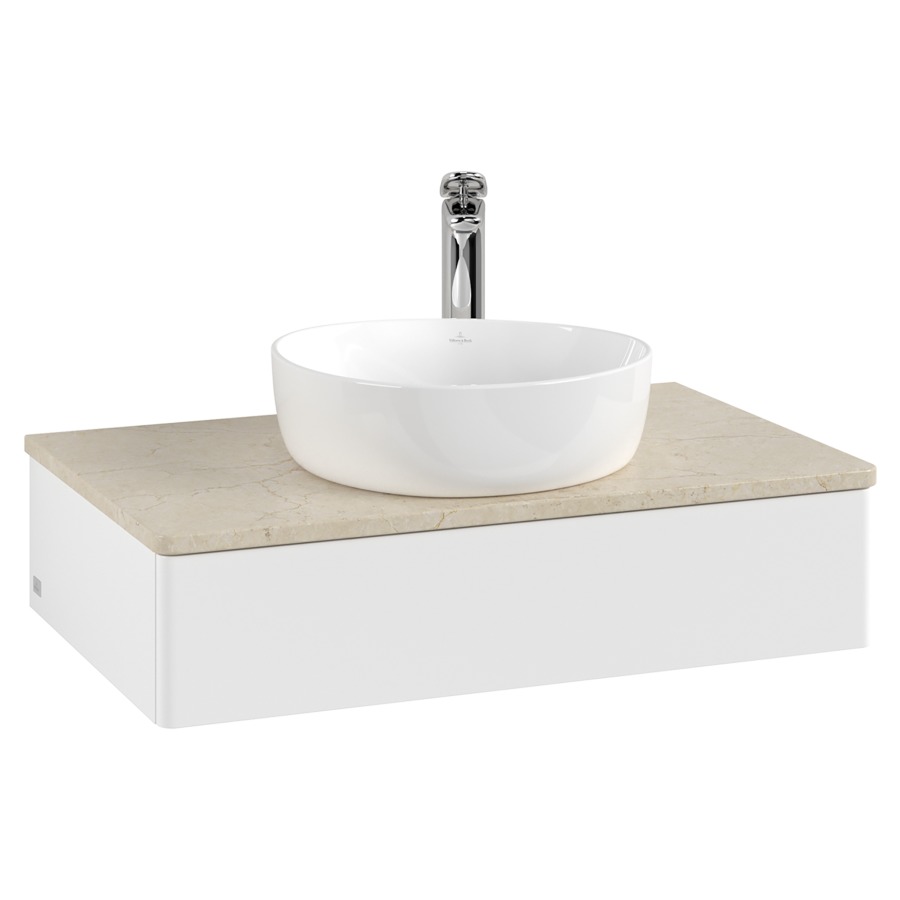 Élément inférieur  Antao
80 x 19 x 50 cm
élément de tiroir, 1&nbsp;tiroir
avec siphon gain de place
avec matériel de fixation
pour 1 lavabo à poser 101037/101039/234171
recouvrement Botticino, 1 trou pour robinet