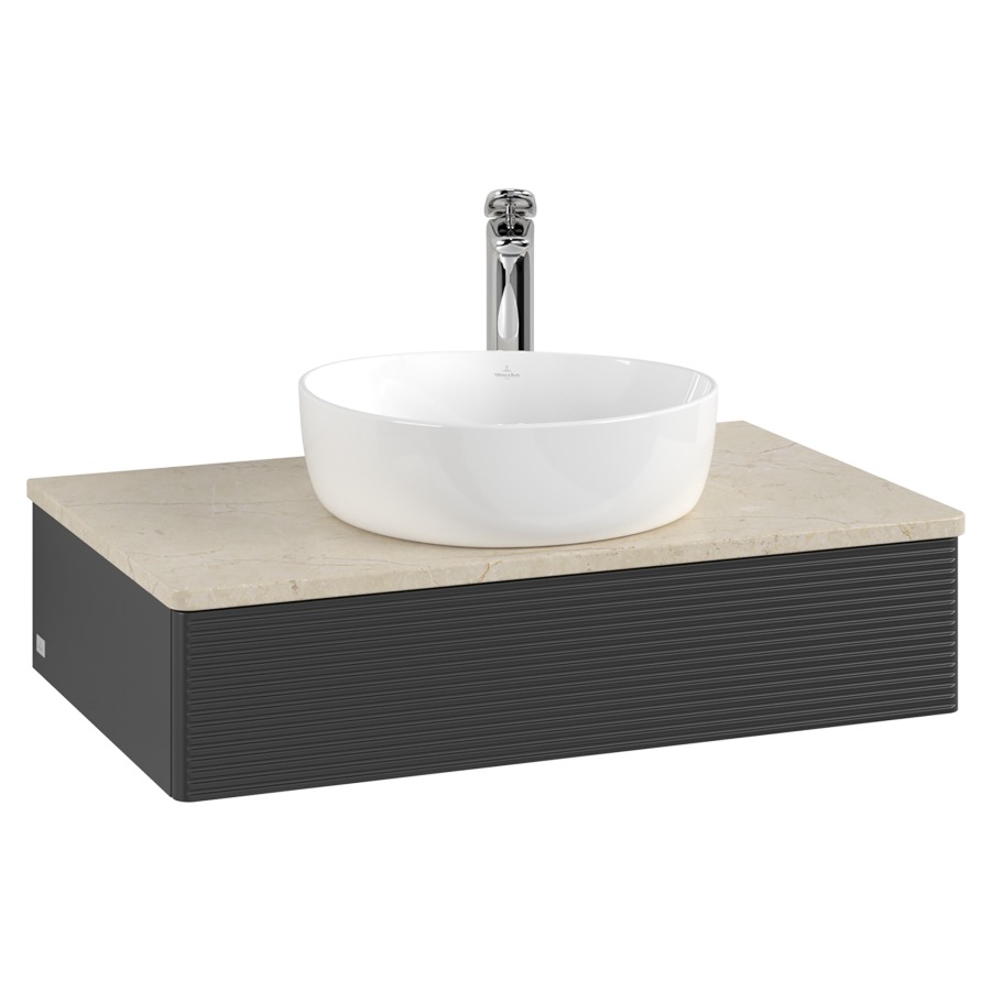 Élément inférieur  Antao
80 x 19 x 50 cm
élément de tiroir, 1&nbsp;tiroir
avec siphon gain de place
avec matériel de fixation
pour 1 lavabo à poser 101037/101039/234171
recouvrement Botticino, 1 trou pour robinet