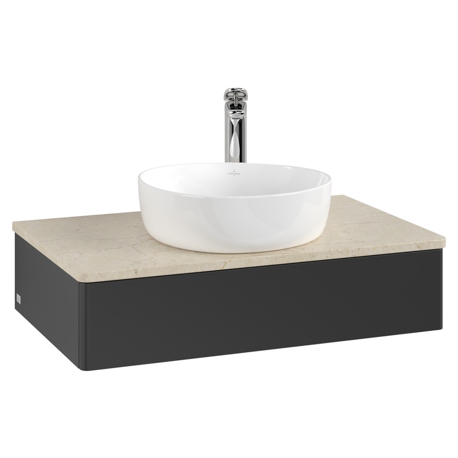 Élément inférieur  Antao
80 x 19 x 50 cm
élément de tiroir, 1&nbsp;tiroir
avec siphon gain de place
avec matériel de fixation
pour 1 lavabo à poser 101037/101039/234171
recouvrement Botticino, 1 trou pour robinet