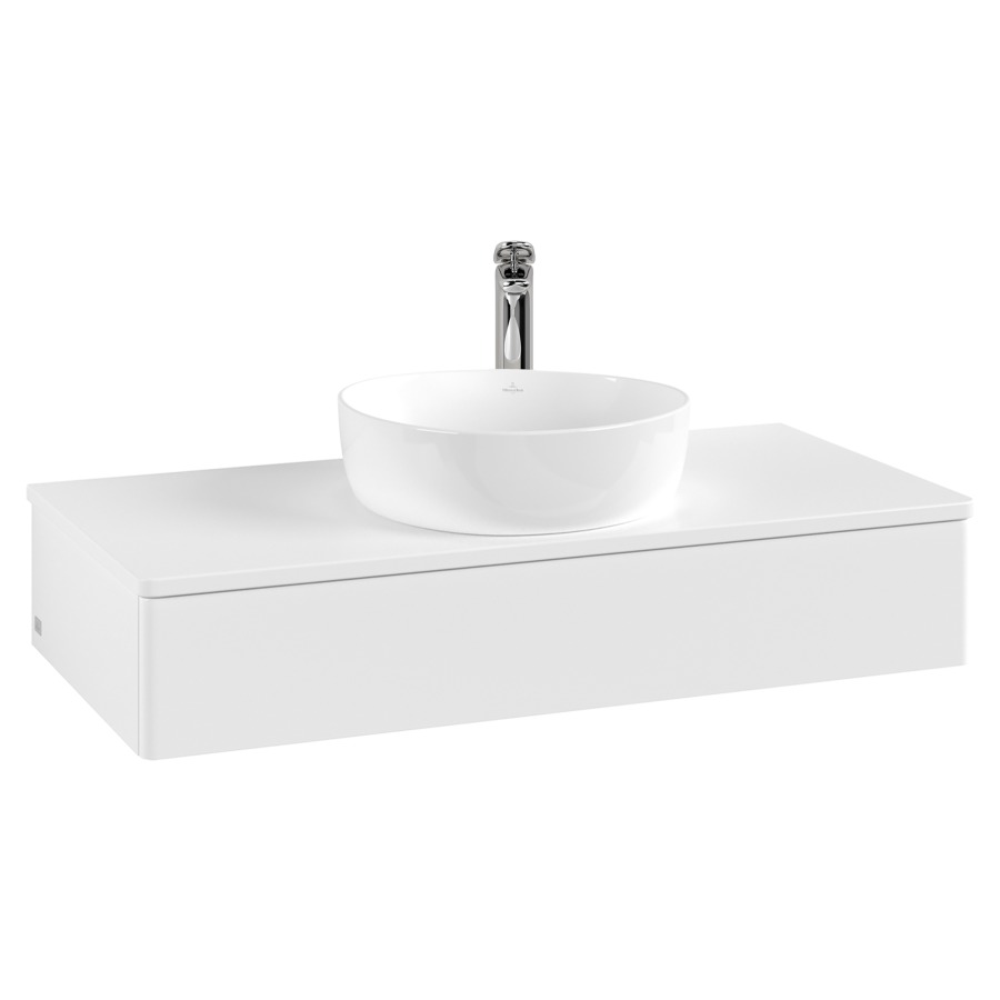 Élément inférieur  Antao
100 x 19 x 50 cm
élément de tiroir, 1&nbsp;tiroir
avec siphon gain de place
avec matériel de fixation
pour 1 lavabo à poser 101037/101039/234171
recouvrement avec 1 trou pour robinet