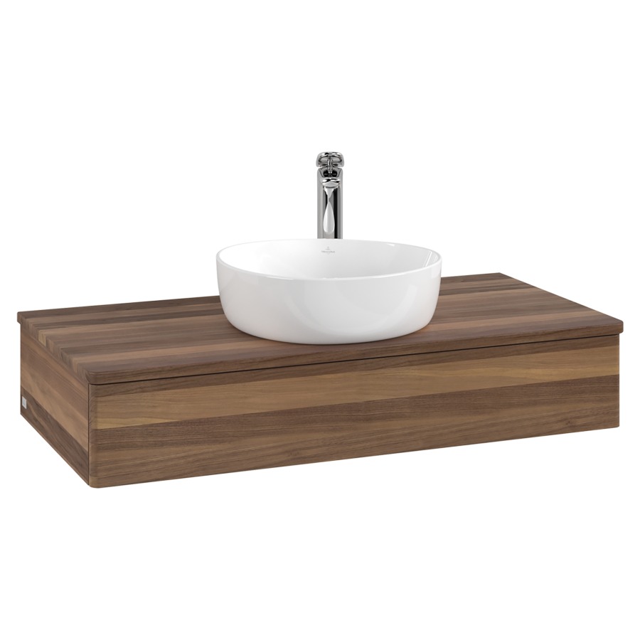 Élément inférieur  Antao
100 x 19 x 50 cm
élément de tiroir, 1&nbsp;tiroir
avec siphon gain de place
avec matériel de fixation
pour 1 lavabo à poser 101037/101039/234171
recouvrement Warm Walnut, 1 trou pour robinet