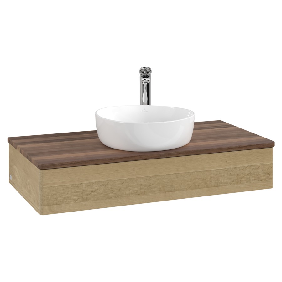Élément inférieur  Antao
100 x 19 x 50 cm
élément de tiroir, 1&nbsp;tiroir
avec siphon gain de place
avec matériel de fixation
pour 1 lavabo à poser 101037/101039/234171
recouvrement Warm Walnut, 1 trou pour robinet