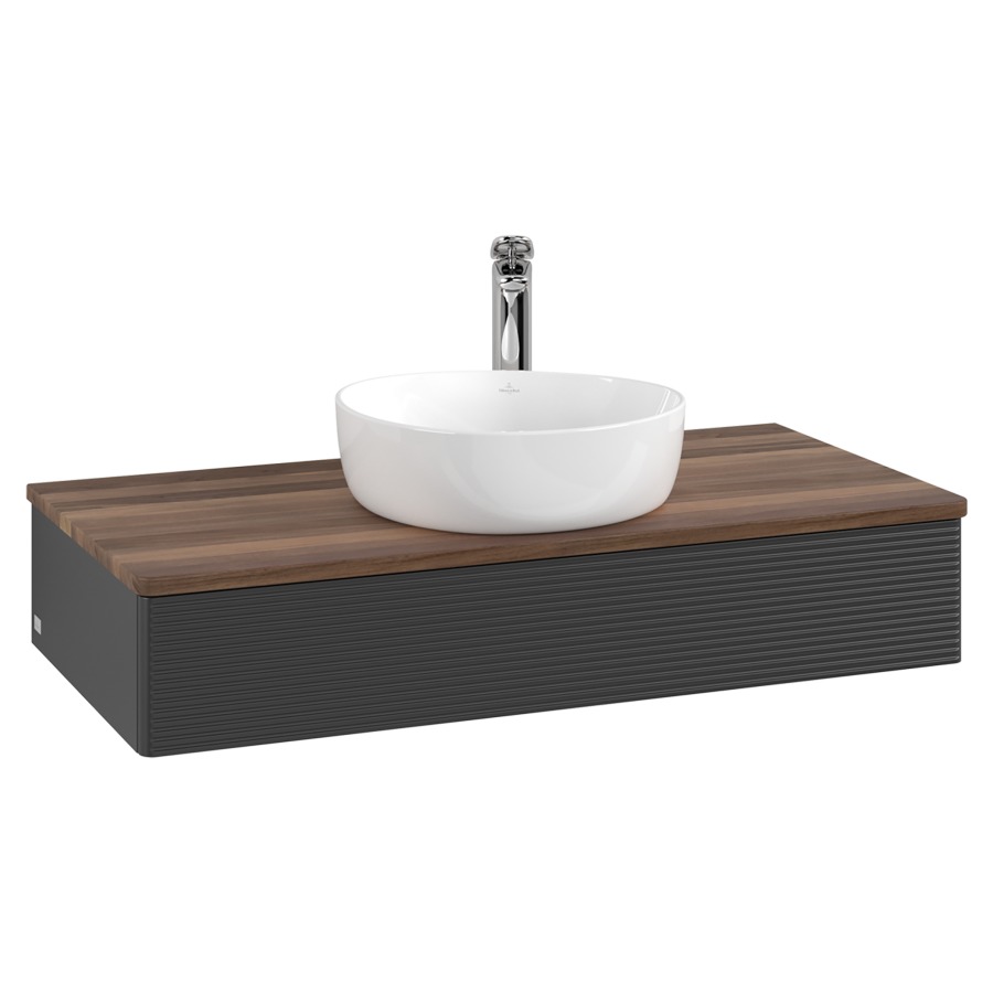 Élément inférieur  Antao
100 x 19 x 50 cm
élément de tiroir, 1&nbsp;tiroir
avec siphon gain de place
avec matériel de fixation
pour 1 lavabo à poser 101037/101039/234171
recouvrement Warm Walnut, 1 trou pour robinet