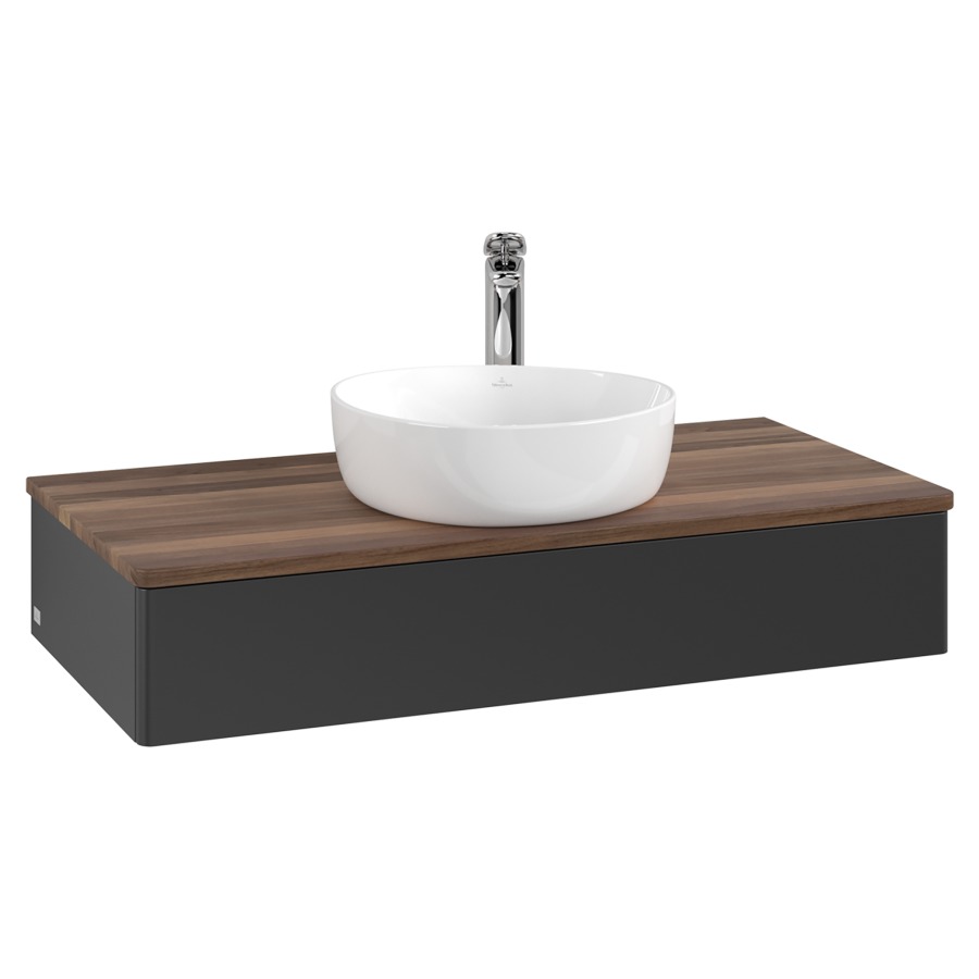 Élément inférieur  Antao
100 x 19 x 50 cm
élément de tiroir, 1&nbsp;tiroir
avec siphon gain de place
avec matériel de fixation
pour 1 lavabo à poser 101037/101039/234171
recouvrement Warm Walnut, 1 trou pour robinet
