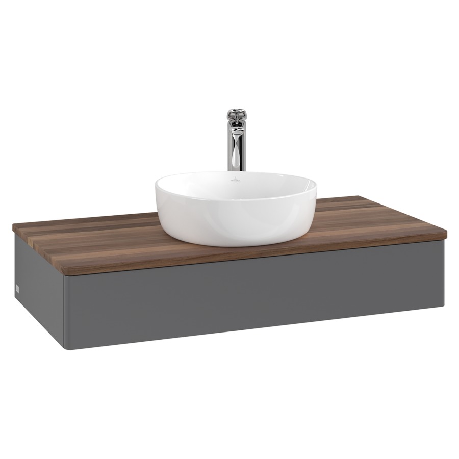 Élément inférieur  Antao
100 x 19 x 50 cm
élément de tiroir, 1&nbsp;tiroir
avec siphon gain de place
avec matériel de fixation
pour 1 lavabo à poser 101037/101039/234171
recouvrement Warm Walnut, 1 trou pour robinet