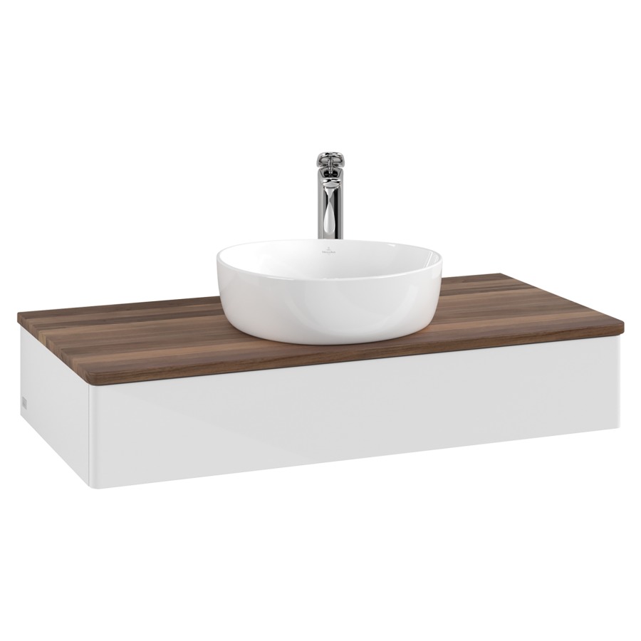 Élément inférieur  Antao
100 x 19 x 50 cm
élément de tiroir, 1&nbsp;tiroir
avec siphon gain de place
avec matériel de fixation
pour 1 lavabo à poser 101037/101039/234171
recouvrement Warm Walnut, 1 trou pour robinet