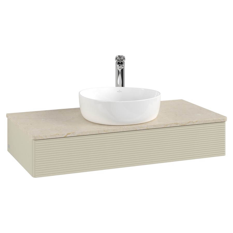 Élément inférieur  Antao
100 x 19 x 50 cm
élément de tiroir, 1&nbsp;tiroir
avec siphon gain de place
avec matériel de fixation
pour 1 lavabo à poser 101037/101039/234171
recouvrement Botticino, 1 trou pour robinet