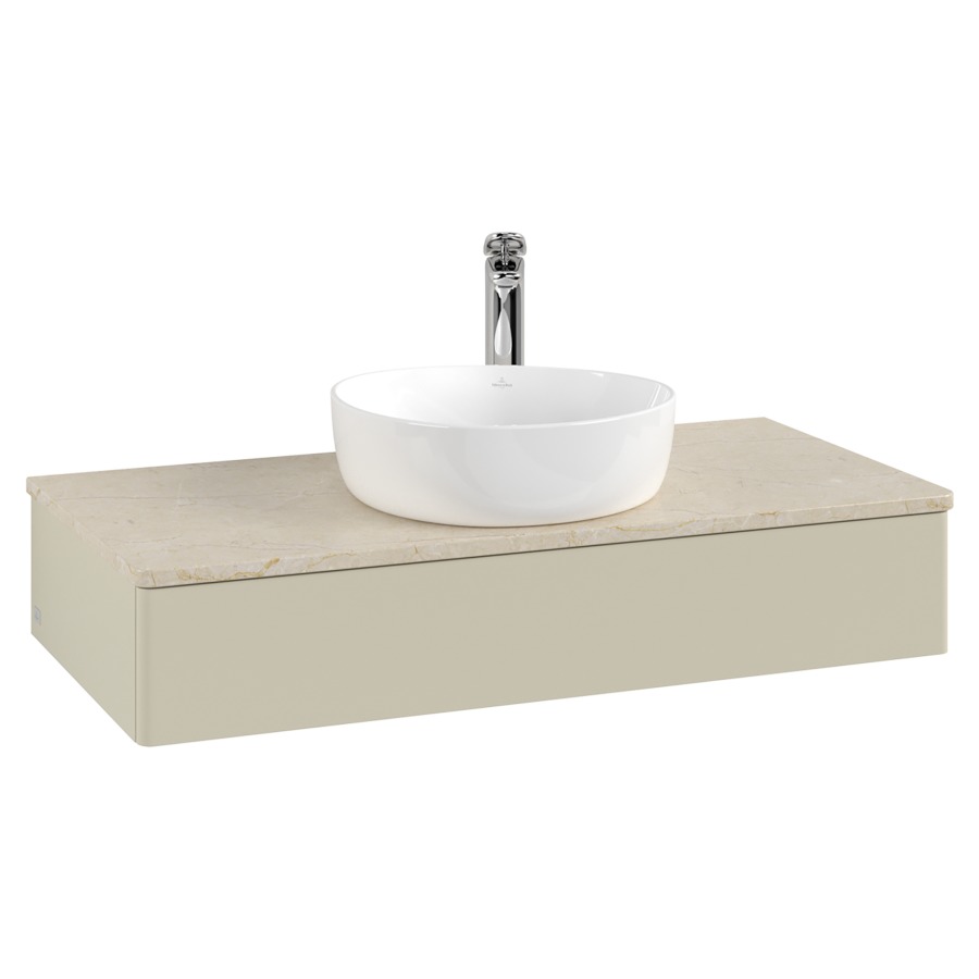 Élément inférieur  Antao
100 x 19 x 50 cm
élément de tiroir, 1&nbsp;tiroir
avec siphon gain de place
avec matériel de fixation
pour 1 lavabo à poser 101037/101039/234171
recouvrement Botticino, 1 trou pour robinet