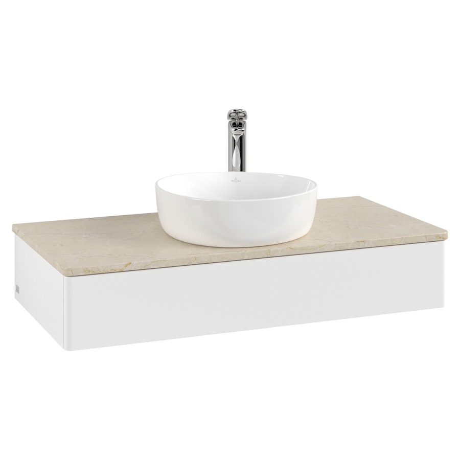 Élément inférieur  Antao
100 x 19 x 50 cm
élément de tiroir, 1&nbsp;tiroir
avec siphon gain de place
avec matériel de fixation
pour 1 lavabo à poser 101037/101039/234171
recouvrement Botticino, 1 trou pour robinet
