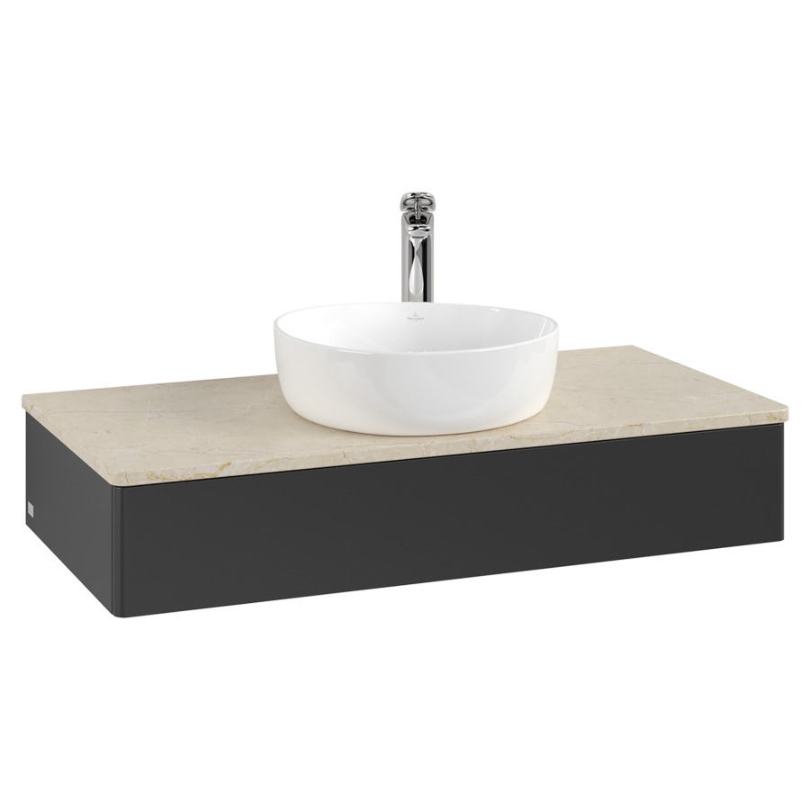 Élément inférieur  Antao
100 x 19 x 50 cm
élément de tiroir, 1&nbsp;tiroir
avec siphon gain de place
avec matériel de fixation
pour 1 lavabo à poser 101037/101039/234171
recouvrement Botticino, 1 trou pour robinet