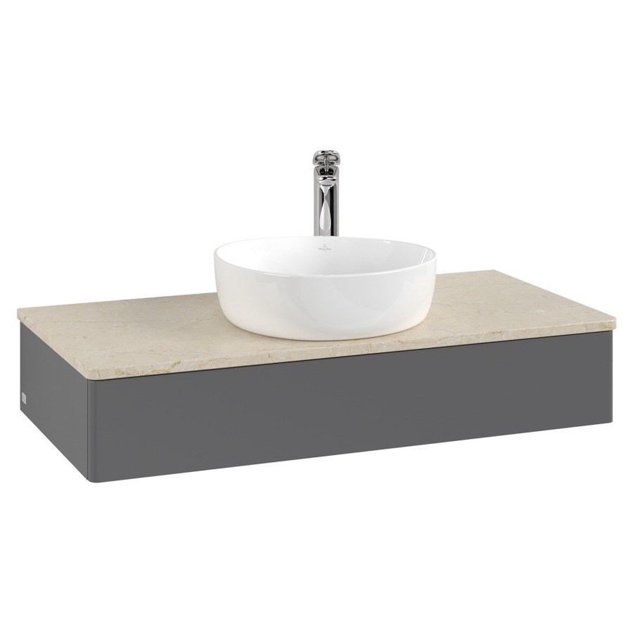 Élément inférieur  Antao
100 x 19 x 50 cm
élément de tiroir, 1&nbsp;tiroir
avec siphon gain de place
avec matériel de fixation
pour 1 lavabo à poser 101037/101039/234171
recouvrement Botticino, 1 trou pour robinet