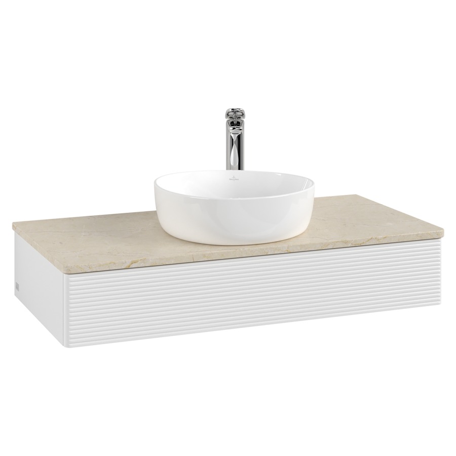 Élément inférieur  Antao
100 x 19 x 50 cm
élément de tiroir, 1&nbsp;tiroir
avec siphon gain de place
avec matériel de fixation
pour 1 lavabo à poser 101037/101039/234171
recouvrement Botticino, 1 trou pour robinet