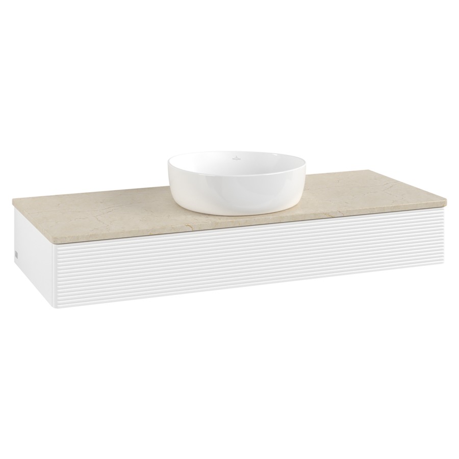Élément inférieur  Antao
120 x 19 x 50 cm
élément de tiroir, 1&nbsp;tiroir
avec siphon gain de place
avec matériel de fixation
pour 1 lavabo à poser 234171/234172/234173
recouvrement Botticino
sans trou pour robinet