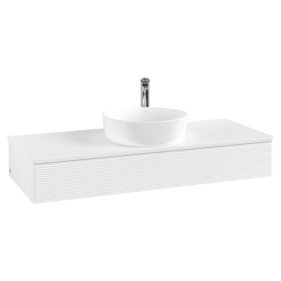 Élément inférieur  Antao
120 x 19 x 50 cm
élément de tiroir, 1&nbsp;tiroir
avec siphon gain de place
avec matériel de fixation
pour 1 lavabo à poser 101037/101039/234171
recouvrement avec 1 trou pour robinet