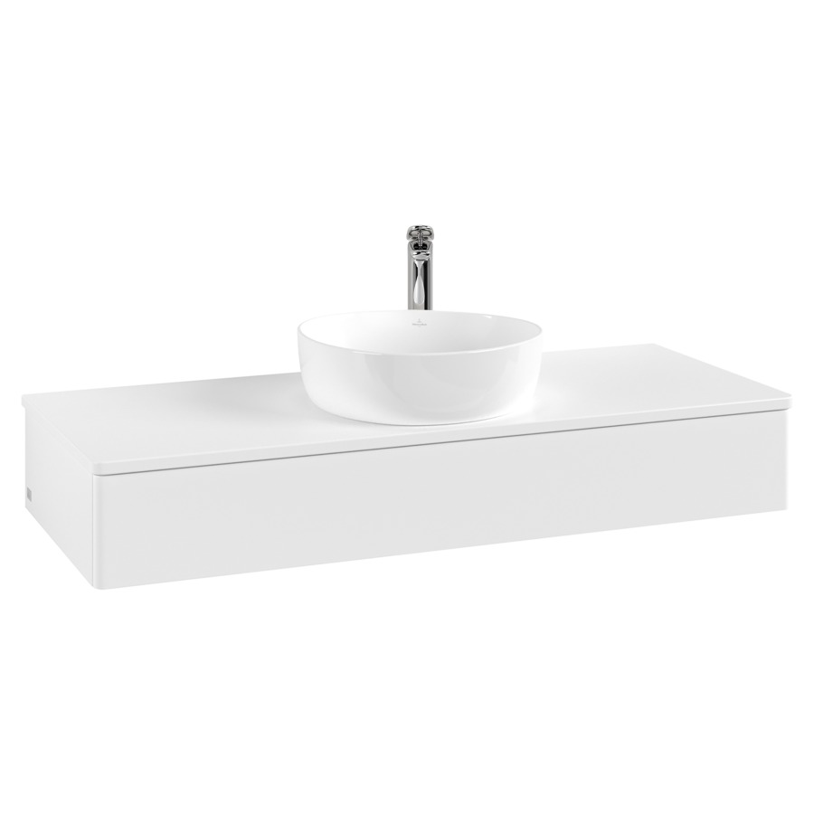 Élément inférieur  Antao
120 x 19 x 50 cm
élément de tiroir, 1&nbsp;tiroir
avec siphon gain de place
avec matériel de fixation
pour 1 lavabo à poser 101037/101039/234171
recouvrement avec 1 trou pour robinet