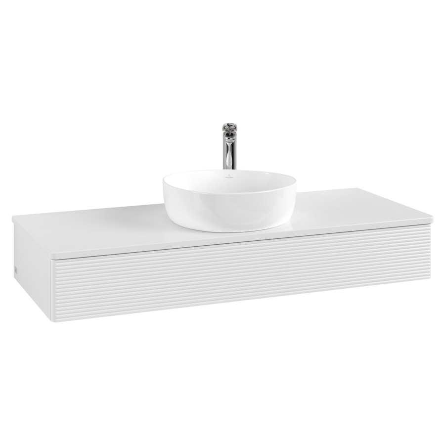 Élément inférieur  Antao
120 x 19 x 50 cm
élément de tiroir, 1&nbsp;tiroir
avec siphon gain de place
avec matériel de fixation
pour 1 lavabo à poser 101037/101039/234171
recouvrement avec 1 trou pour robinet