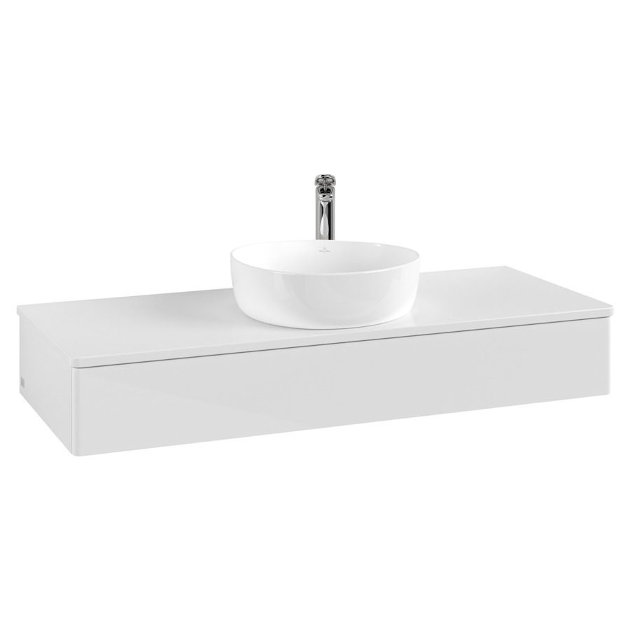 Élément inférieur  Antao
120 x 19 x 50 cm
élément de tiroir, 1&nbsp;tiroir
avec siphon gain de place
avec matériel de fixation
pour 1 lavabo à poser 101037/101039/234171
recouvrement avec 1 trou pour robinet