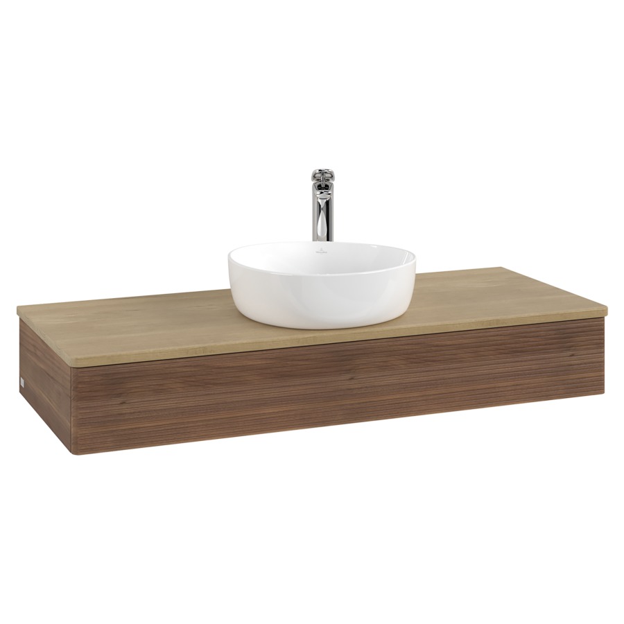 Élément inférieur  Antao
120 x 19 x 50 cm
élément de tiroir, 1&nbsp;tiroir
avec siphon gain de place
avec matériel de fixation
pour 1 lavabo à poser 101037/101039/234171
recouvrement Honey Oak, 1 trou pour robinet