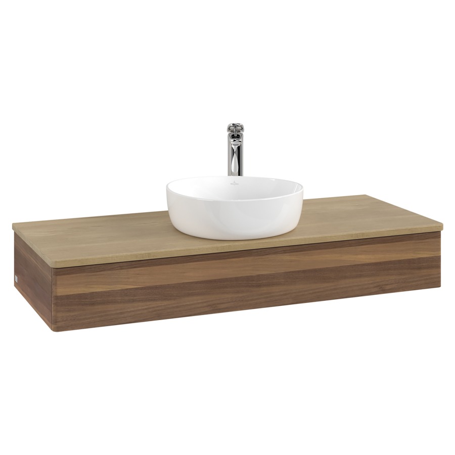 Élément inférieur  Antao
120 x 19 x 50 cm
élément de tiroir, 1&nbsp;tiroir
avec siphon gain de place
avec matériel de fixation
pour 1 lavabo à poser 101037/101039/234171
recouvrement Honey Oak, 1 trou pour robinet