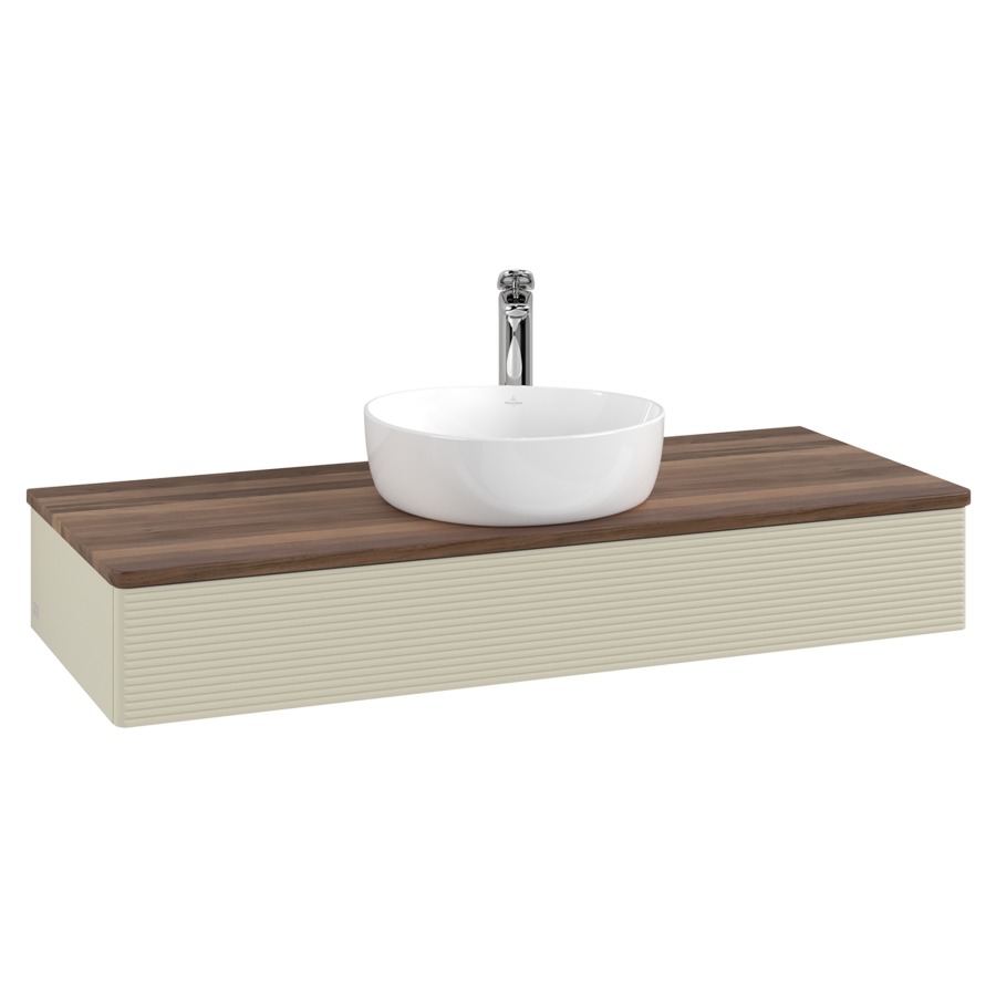 Élément inférieur  Antao
120 x 19 x 50 cm
élément de tiroir, 1&nbsp;tiroir
avec siphon gain de place
avec matériel de fixation
pour 1 lavabo à poser 101037/101039/234171
recouvrement Warm Walnut, 1 trou pour robinet