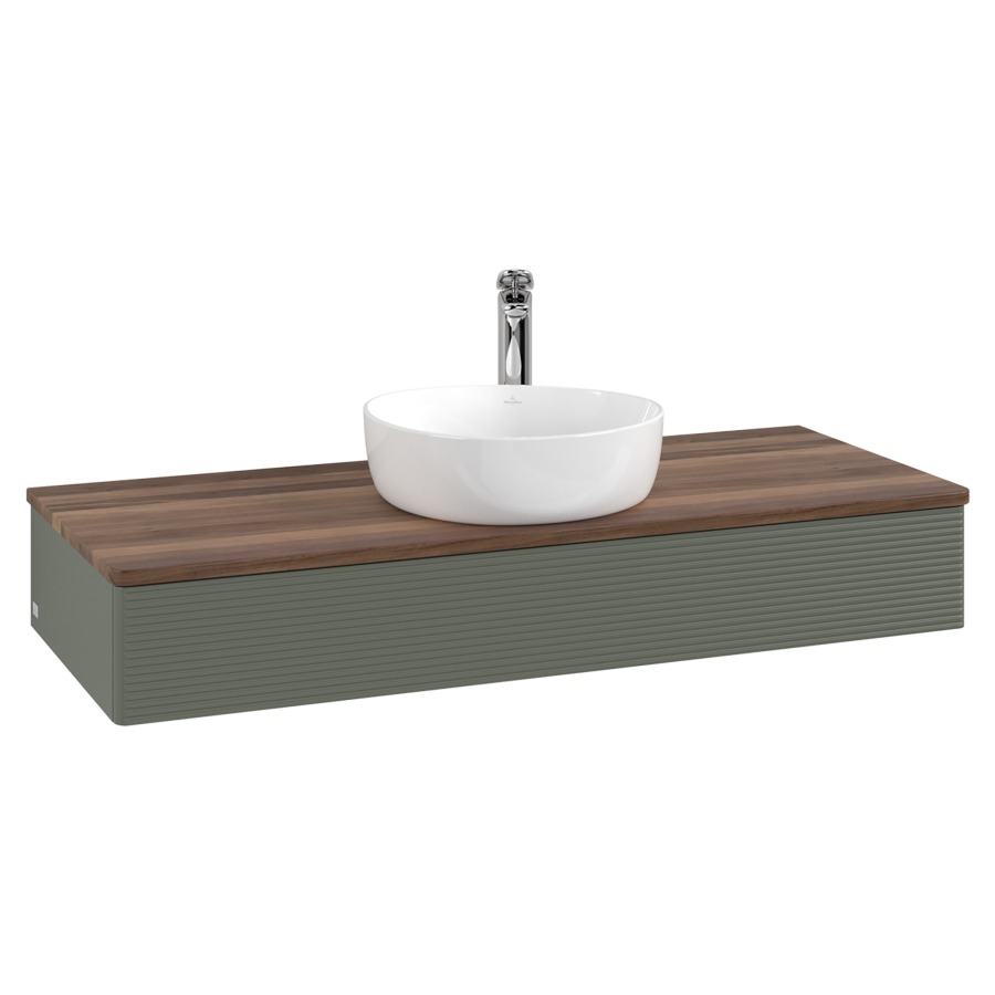 Élément inférieur  Antao
120 x 19 x 50 cm
élément de tiroir, 1&nbsp;tiroir
avec siphon gain de place
avec matériel de fixation
pour 1 lavabo à poser 101037/101039/234171
recouvrement Warm Walnut, 1 trou pour robinet