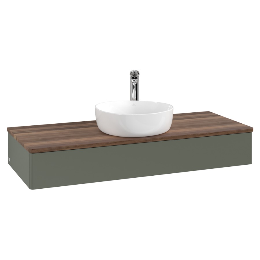 Élément inférieur  Antao
120 x 19 x 50 cm
élément de tiroir, 1&nbsp;tiroir
avec siphon gain de place
avec matériel de fixation
pour 1 lavabo à poser 101037/101039/234171
recouvrement Warm Walnut, 1 trou pour robinet