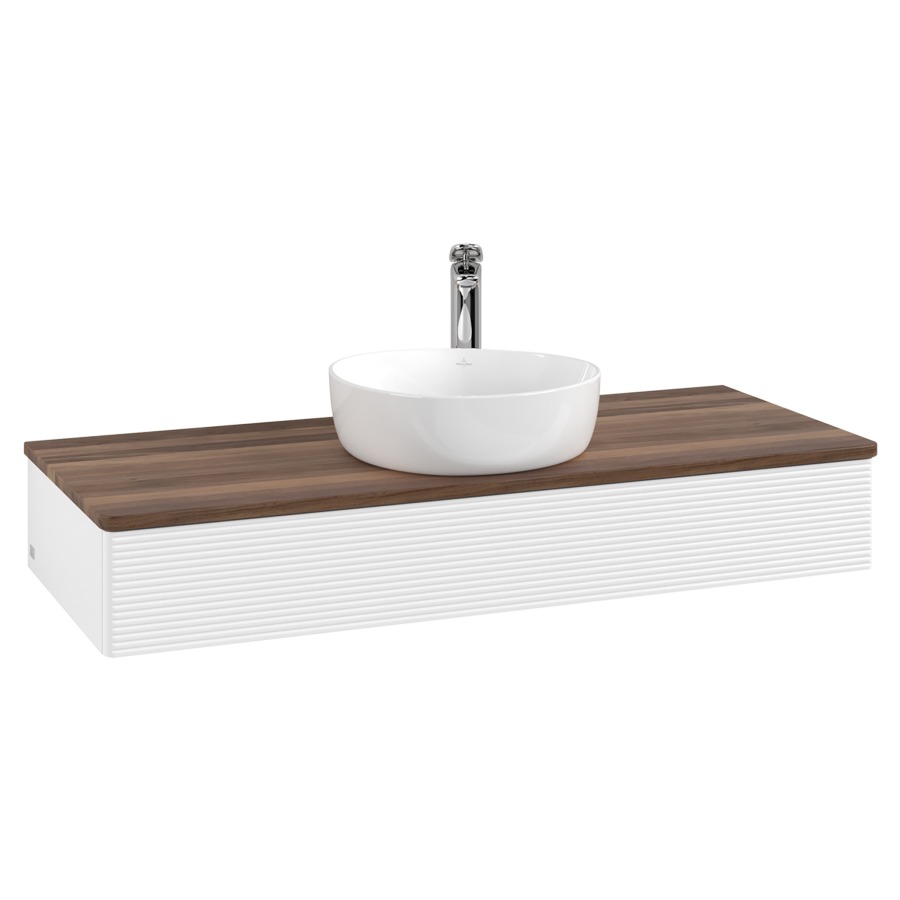 Élément inférieur  Antao
120 x 19 x 50 cm
élément de tiroir, 1&nbsp;tiroir
avec siphon gain de place
avec matériel de fixation
pour 1 lavabo à poser 101037/101039/234171
recouvrement Warm Walnut, 1 trou pour robinet