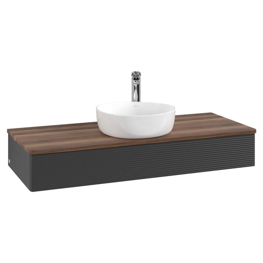 Élément inférieur  Antao
120 x 19 x 50 cm
élément de tiroir, 1&nbsp;tiroir
avec siphon gain de place
avec matériel de fixation
pour 1 lavabo à poser 101037/101039/234171
recouvrement Warm Walnut, 1 trou pour robinet