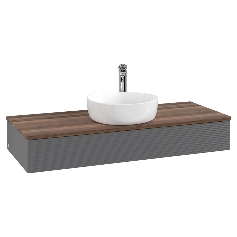 Élément inférieur  Antao
120 x 19 x 50 cm
élément de tiroir, 1&nbsp;tiroir
avec siphon gain de place
avec matériel de fixation
pour 1 lavabo à poser 101037/101039/234171
recouvrement Warm Walnut, 1 trou pour robinet