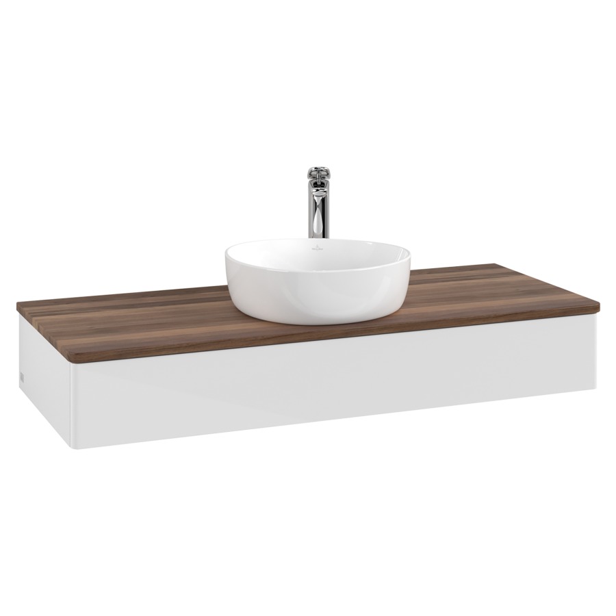 Élément inférieur  Antao
120 x 19 x 50 cm
élément de tiroir, 1&nbsp;tiroir
avec siphon gain de place
avec matériel de fixation
pour 1 lavabo à poser 101037/101039/234171
recouvrement Warm Walnut, 1 trou pour robinet