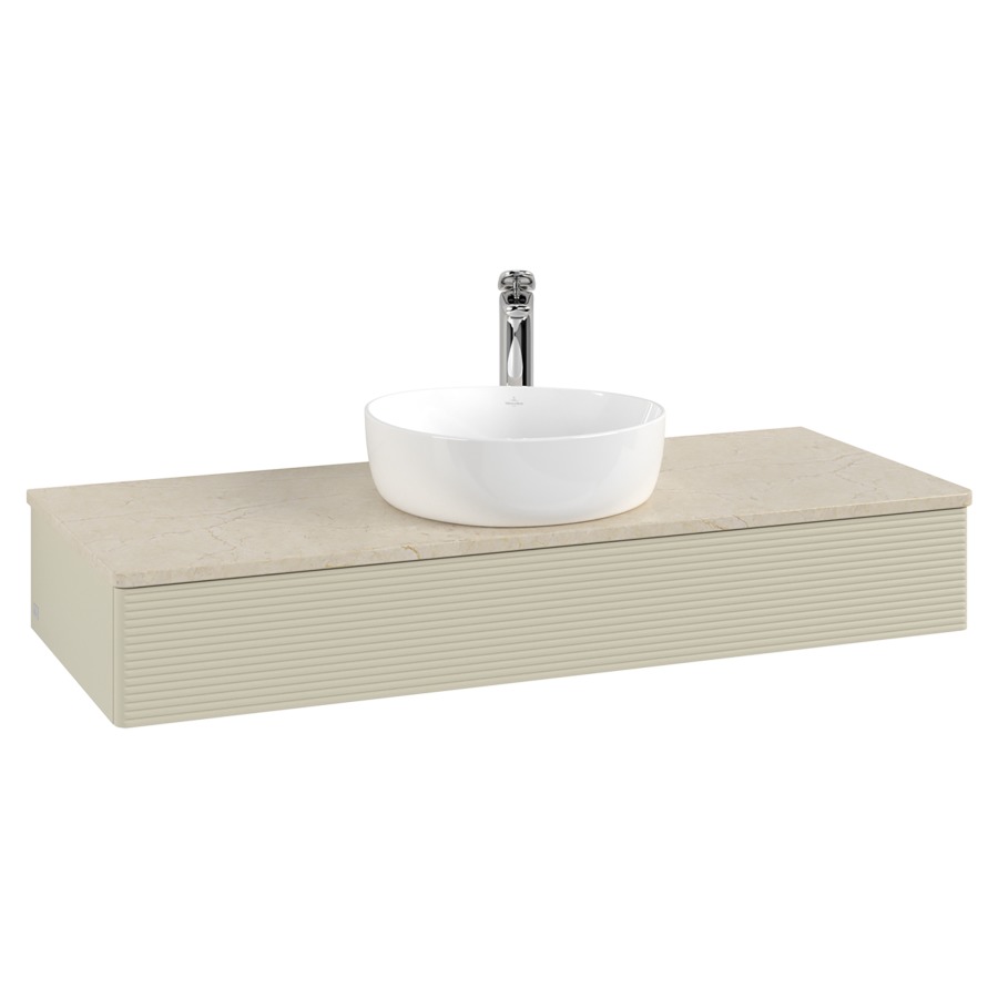 Élément inférieur  Antao
120 x 19 x 50 cm
élément de tiroir, 1&nbsp;tiroir
avec siphon gain de place
avec matériel de fixation
pour 1 lavabo à poser 101037/101039/234171
recouvrement Botticino, 1 trou pour robinet