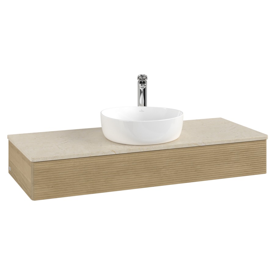 Élément inférieur  Antao
120 x 19 x 50 cm
élément de tiroir, 1&nbsp;tiroir
avec siphon gain de place
avec matériel de fixation
pour 1 lavabo à poser 101037/101039/234171
recouvrement Botticino, 1 trou pour robinet