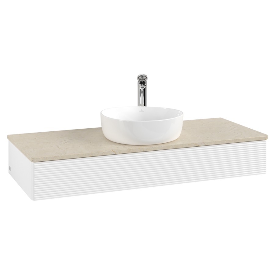 Élément inférieur  Antao
120 x 19 x 50 cm
élément de tiroir, 1&nbsp;tiroir
avec siphon gain de place
avec matériel de fixation
pour 1 lavabo à poser 101037/101039/234171
recouvrement Botticino, 1 trou pour robinet