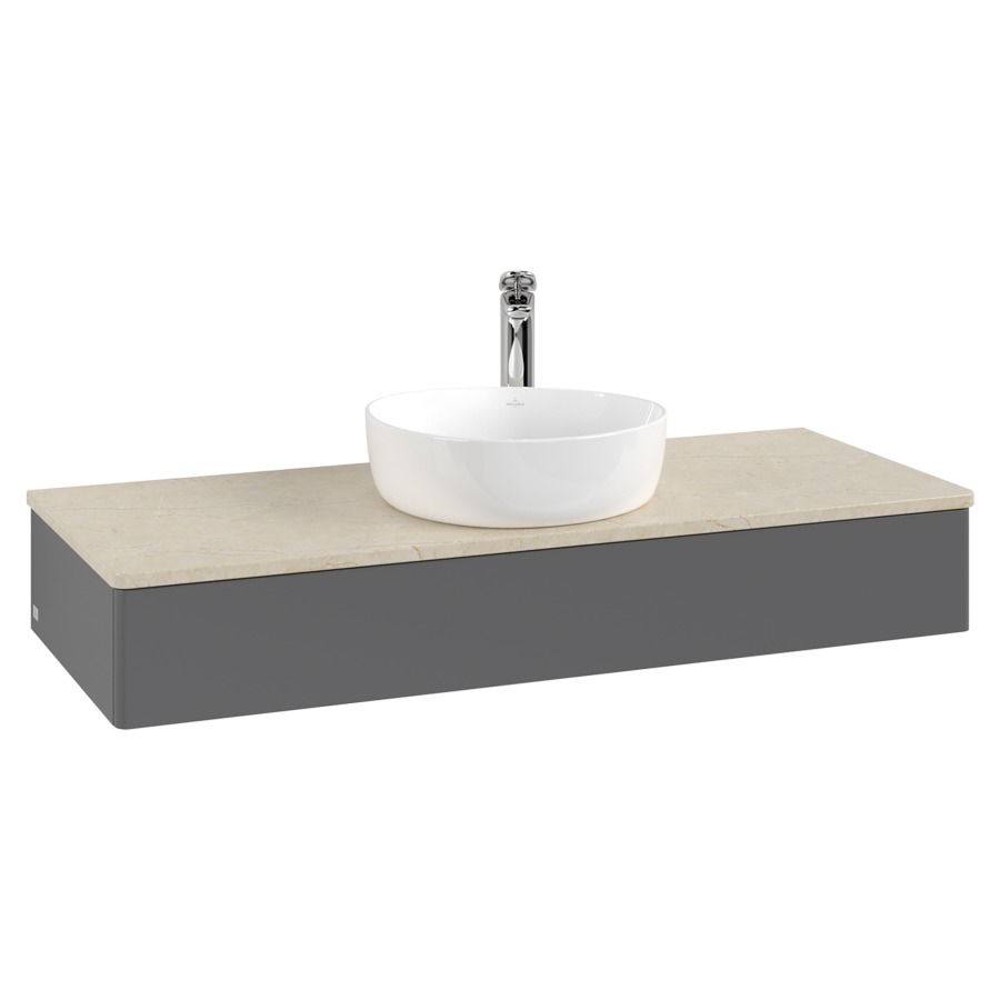 Élément inférieur  Antao
120 x 19 x 50 cm
élément de tiroir, 1&nbsp;tiroir
avec siphon gain de place
avec matériel de fixation
pour 1 lavabo à poser 101037/101039/234171
recouvrement Botticino, 1 trou pour robinet