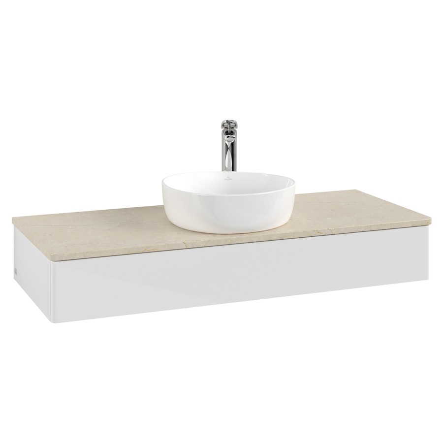 Élément inférieur  Antao
120 x 19 x 50 cm
élément de tiroir, 1&nbsp;tiroir
avec siphon gain de place
avec matériel de fixation
pour 1 lavabo à poser 101037/101039/234171
recouvrement Botticino, 1 trou pour robinet