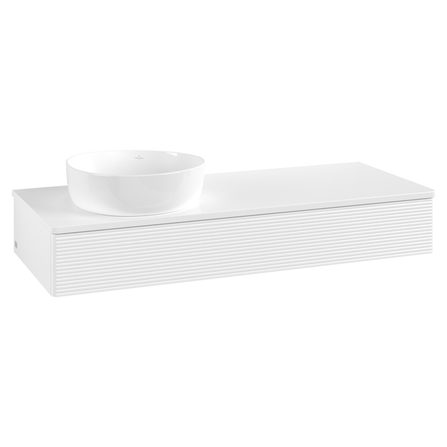 Élément inférieur  Antao
120 x 19 x 50 cm
élément de tiroir, 1&nbsp;tiroir
lavabo à gauche
avec siphon gain de place
avec matériel de fixation
pour 1 lavabo à poser 234171/234172/234173
recouvrement sans trou pour robinet