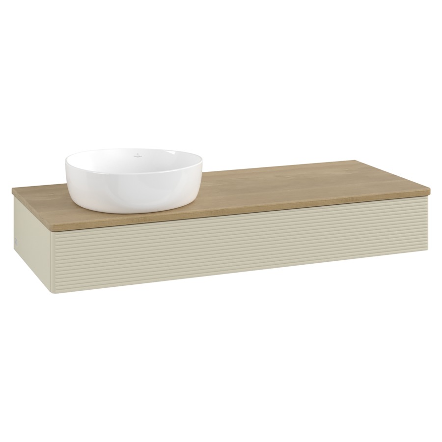 Élément inférieur  Antao
120 x 19 x 50 cm
élément de tiroir, 1&nbsp;tiroir
lavabo à gauche
avec siphon gain de place
avec matériel de fixation
pour 1 lavabo à poser 234171/234172/234173
recouvrement Honey Oak
sans trou pour robinet