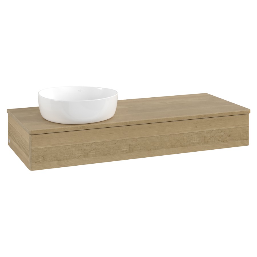 Élément inférieur  Antao
120 x 19 x 50 cm
élément de tiroir, 1&nbsp;tiroir
lavabo à gauche
avec siphon gain de place
avec matériel de fixation
pour 1 lavabo à poser 234171/234172/234173
recouvrement Honey Oak
sans trou pour robinet