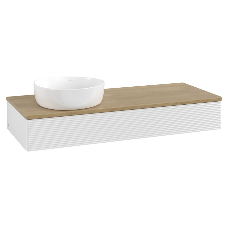Élément inférieur  Antao
120 x 19 x 50 cm
élément de tiroir, 1&nbsp;tiroir
lavabo à gauche
avec siphon gain de place
avec matériel de fixation
pour 1 lavabo à poser 234171/234172/234173
recouvrement Honey Oak
sans trou pour robinet