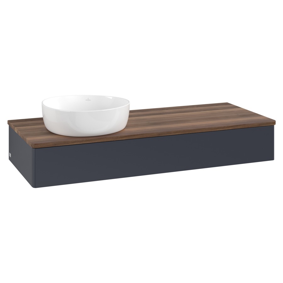 Élément inférieur  Antao
120 x 19 x 50 cm
élément de tiroir, 1&nbsp;tiroir
lavabo à gauche
avec siphon gain de place
avec matériel de fixation
pour 1 lavabo à poser 234171/234172/234173
recouvrement Warm Walnut
sans trou pour robinet