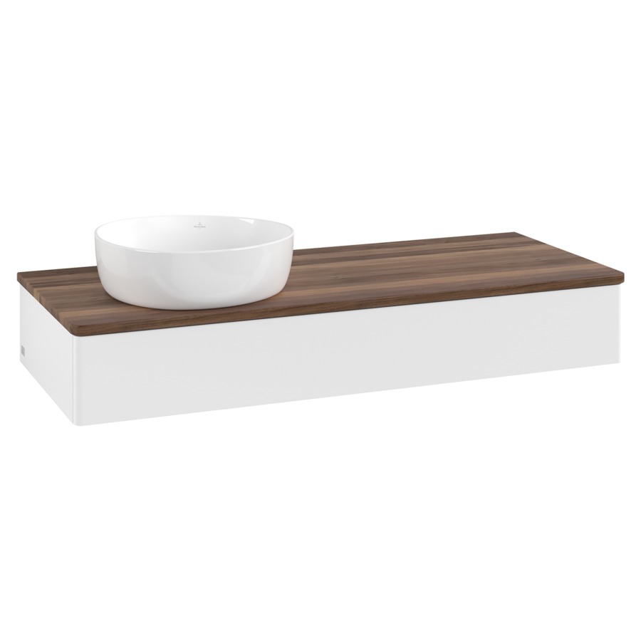 Élément inférieur  Antao
120 x 19 x 50 cm
élément de tiroir, 1&nbsp;tiroir
lavabo à gauche
avec siphon gain de place
avec matériel de fixation
pour 1 lavabo à poser 234171/234172/234173
recouvrement Warm Walnut
sans trou pour robinet