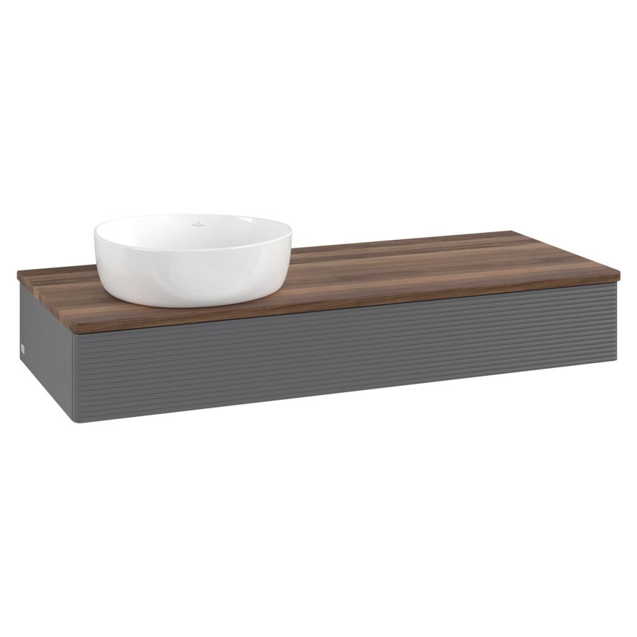 Élément inférieur  Antao
120 x 19 x 50 cm
élément de tiroir, 1&nbsp;tiroir
lavabo à gauche
avec siphon gain de place
avec matériel de fixation
pour 1 lavabo à poser 234171/234172/234173
recouvrement Warm Walnut
sans trou pour robinet