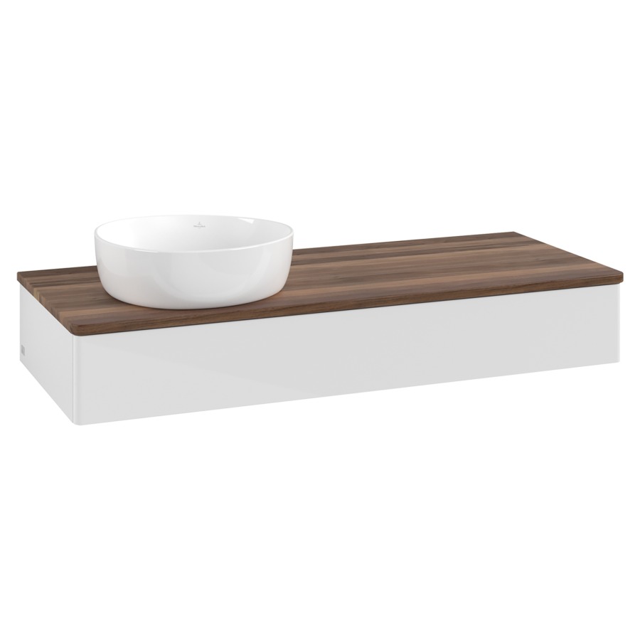 Élément inférieur  Antao
120 x 19 x 50 cm
élément de tiroir, 1&nbsp;tiroir
lavabo à gauche
avec siphon gain de place
avec matériel de fixation
pour 1 lavabo à poser 234171/234172/234173
recouvrement Warm Walnut
sans trou pour robinet